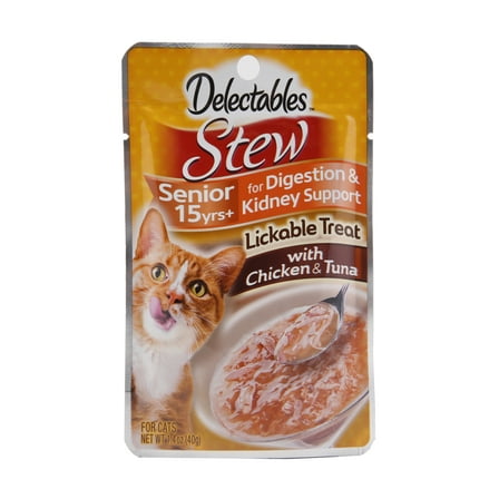 Hartz Delectables Stew Senior 15+ Years Lickable Wet Cat Treats - Chicken & Tuna 1.4oz, One Pouch