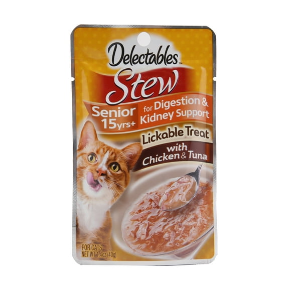 Hartz Delectables Stew Senior 15+ Years Lickable Wet Cat Treats - Chicken & Tuna 1.4oz, One Pouch