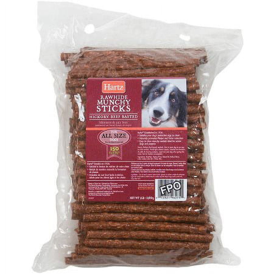 Hartz Dental Hickory Beef Flavored Rawhide Munchy Sticks, 150 Count