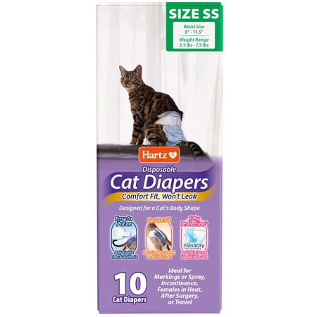 Hartz Disposable Cat Diapers with Secure & Comfortable Fit for Leak Protection on Male & Female Cats, XS