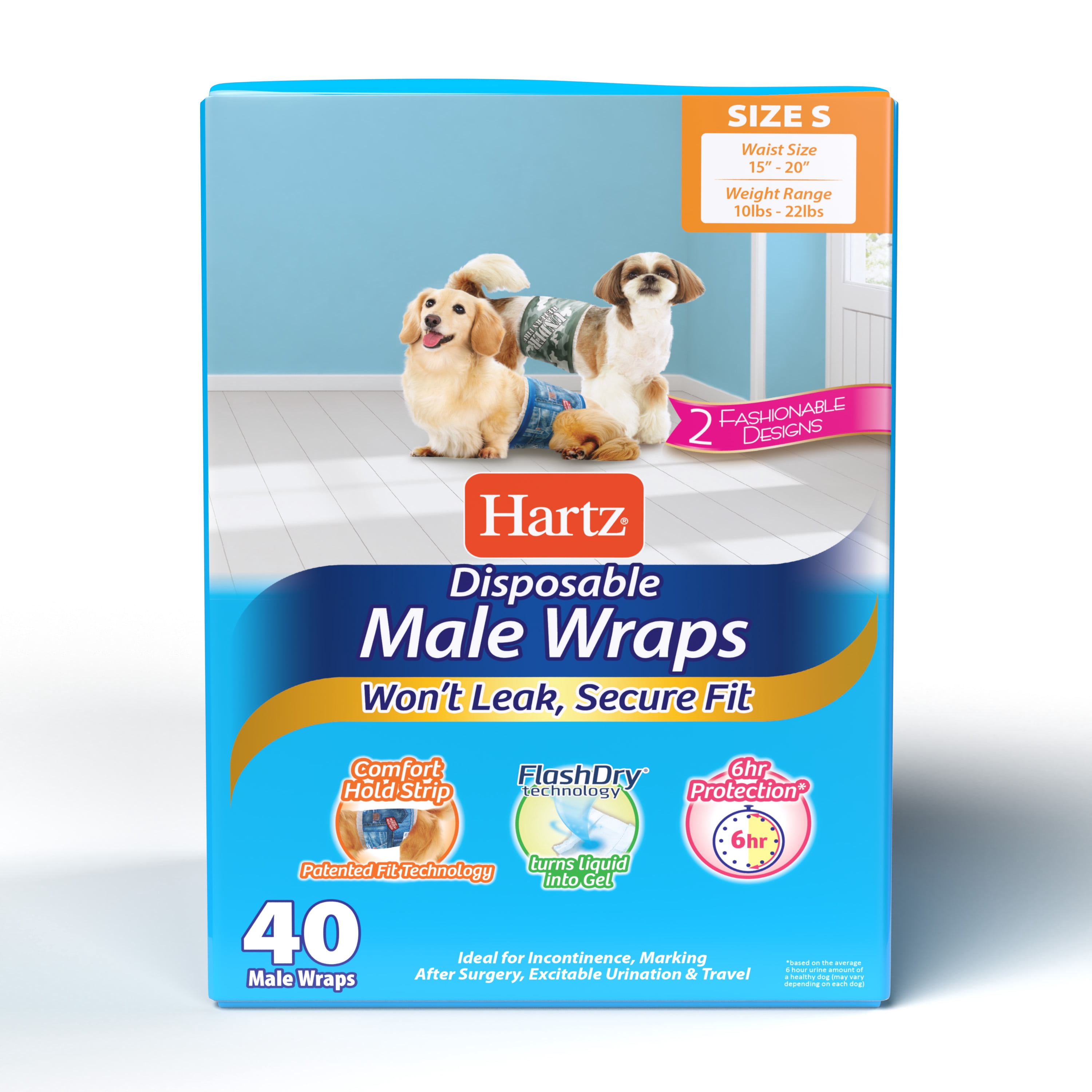 Hartz Disposable Male Dog Diaper Wrap, Superior Leak Proof Protection, Size S, Pack of 40