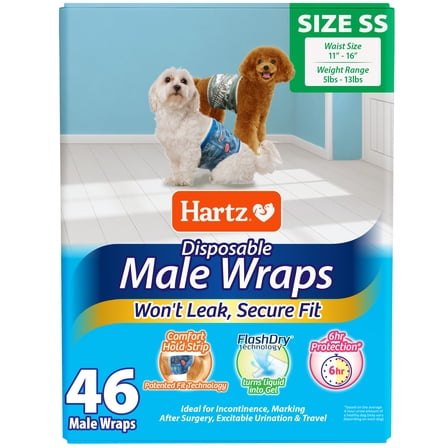 Hartz Disposable Male Dog Diaper Wrap| Superior Leak Proof Protection | Size SS | Pack of 46