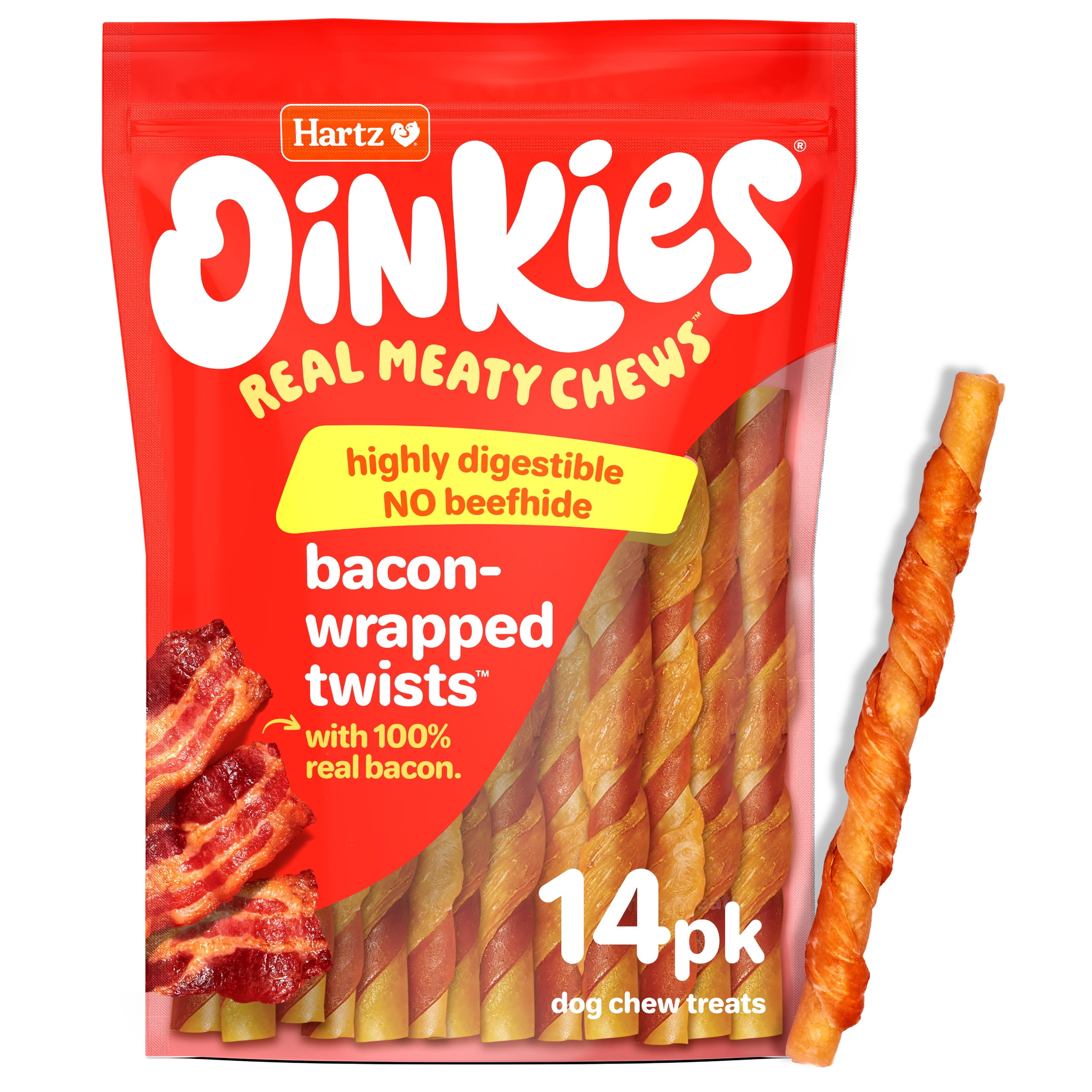Hartz Oinkies Bacon Wrapped Twists, Real Meaty Dog Chews with 100