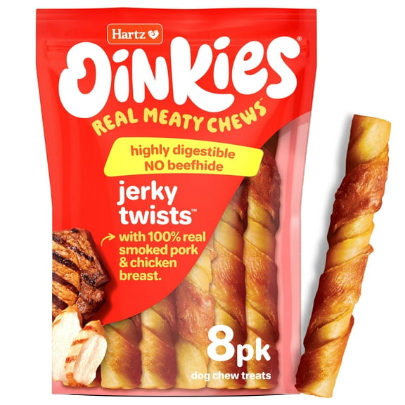 Hartz Oinkies Rawhide-Free Chicken Wrapped Smoked Pig Skin Twists Dog Treats, 8.2 oz Bag (8 Count)