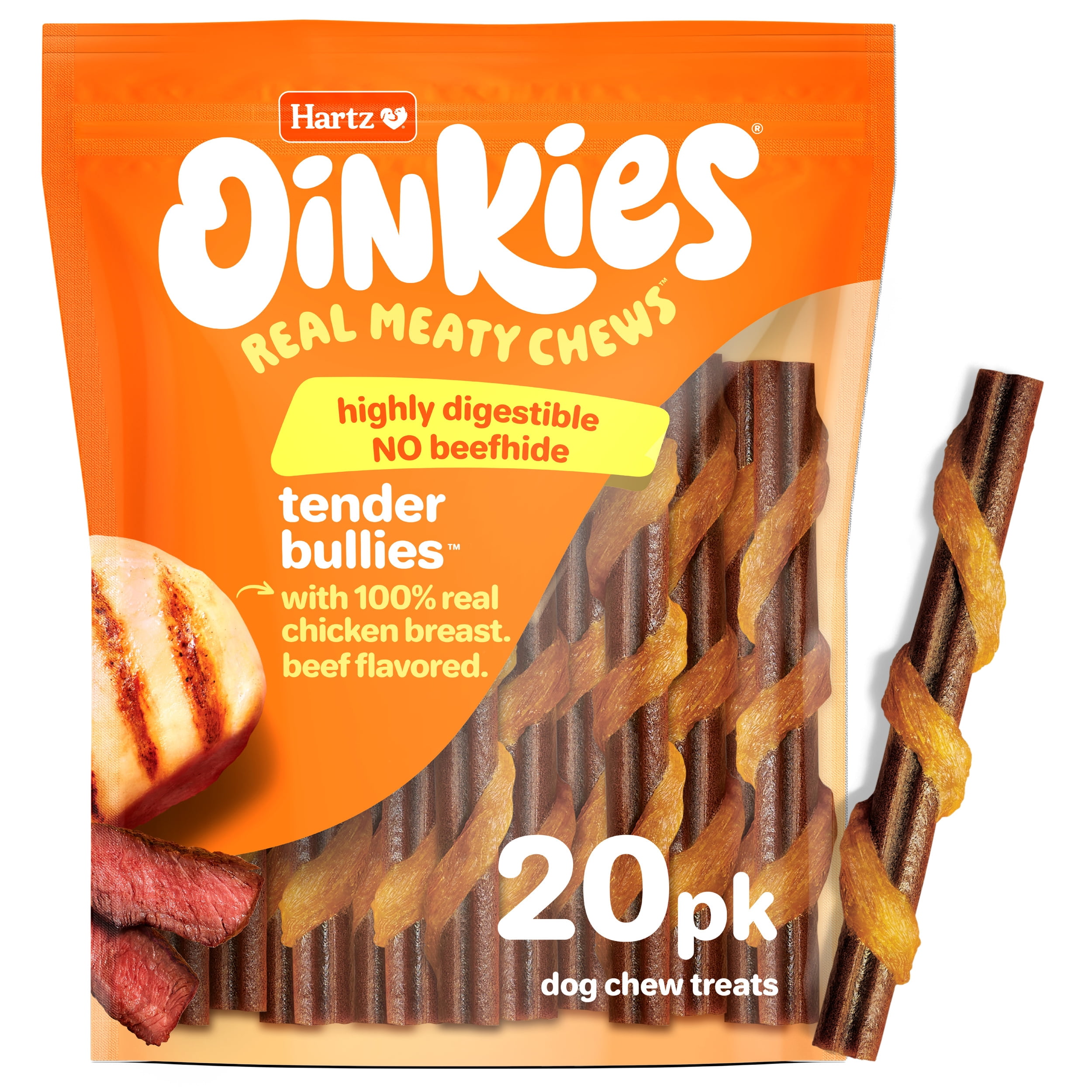 Hartz Oinkies Chickentastic Tender Bullies, Digestible Chewy Dog