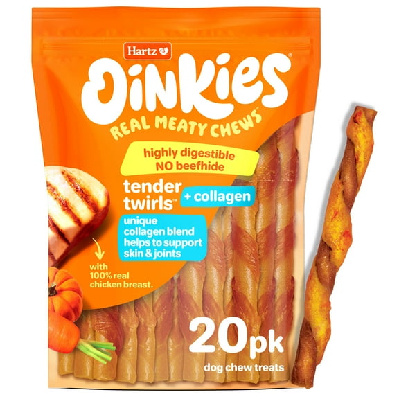 Hartz Oinkies Chickentastic Tender Twirls + Collagen Dog Treats, 9.5 oz (20 Count)