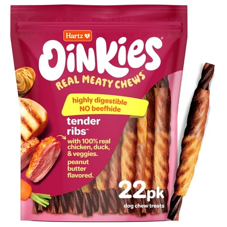 Hartz Oinkies Meathouse 'N' Veg Tender Ribs Dog Treats with Real Chicken 8.9 oz (22 Count)