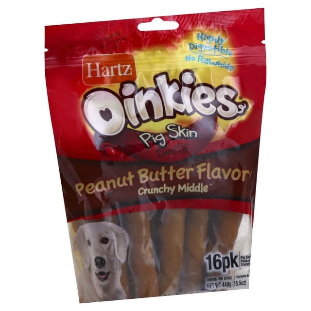 Hartz Oinkies Natural Smoked Pig Skin Twist Peanut Butter Stuffed Dog
