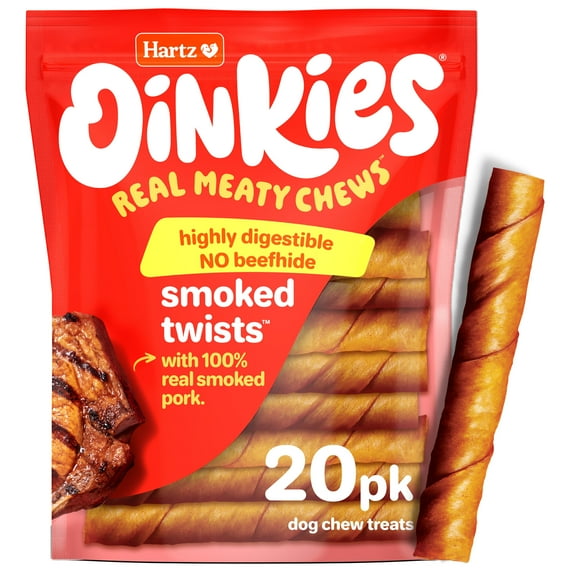 Hartz Oinkies Rawhide-Free Real Smoked Flavor Pig Skin Natural Treats for Dogs, 18.3 oz (20 count)