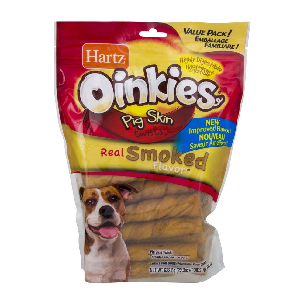 Hartz Oinkies Real Smoked Flavor Pig Skin Twists Chews for Dogs