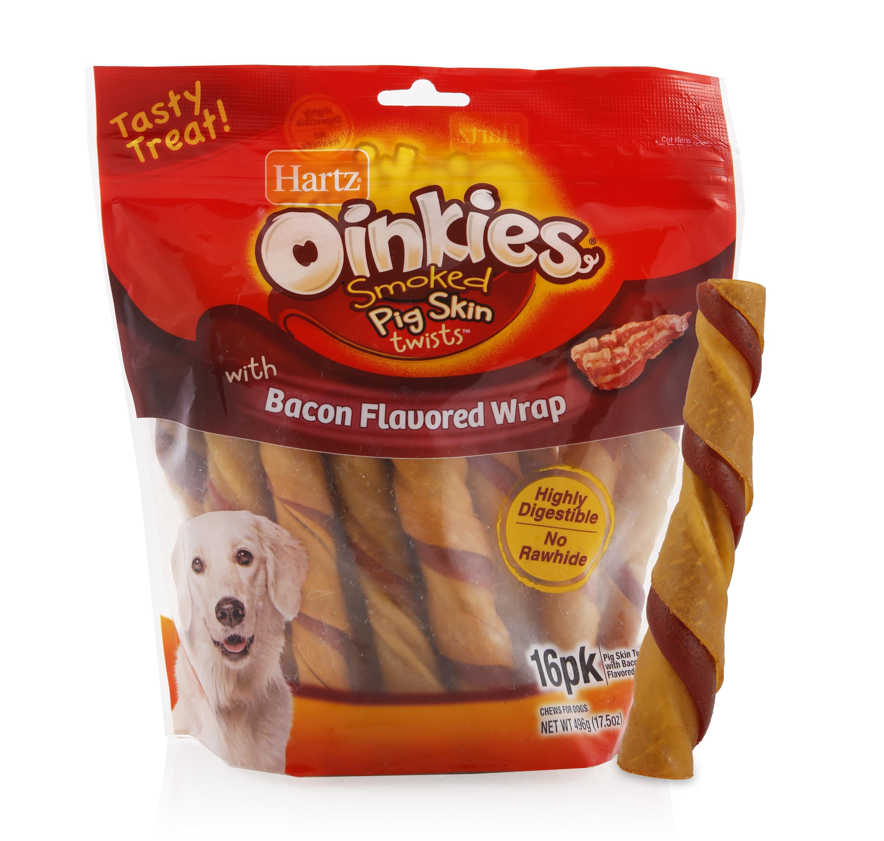 Hartz Oinkies Rawhide-Free Bacon Wrapped Smoked Pig Skin Twists Dog 