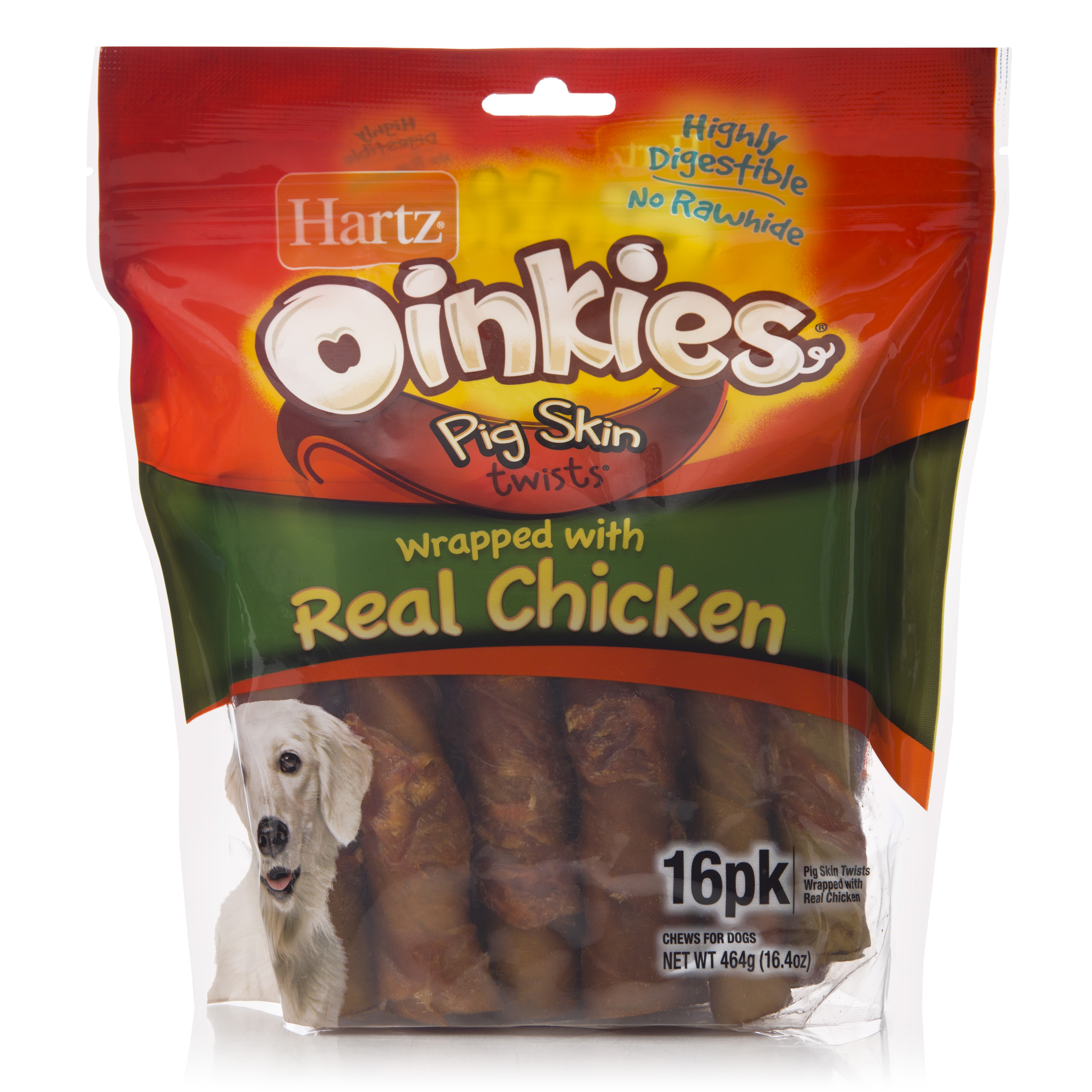 Hartz Oinkies Smoked Pig Skin Dog Chews – Wrapped With Real Chicken, Rawhide Free, 8 Pack