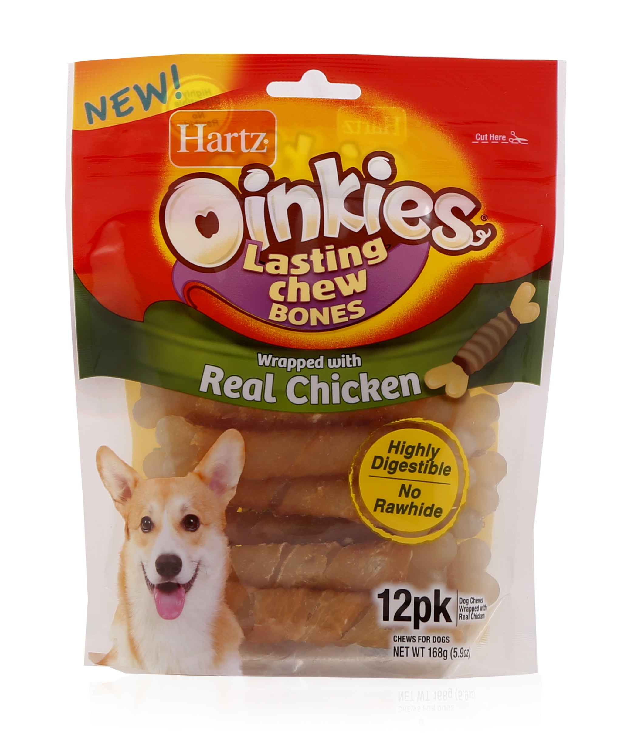 Hartz Oinkies RawhideFree Long Lasting Chew Bone Chicken Wrapped Dog