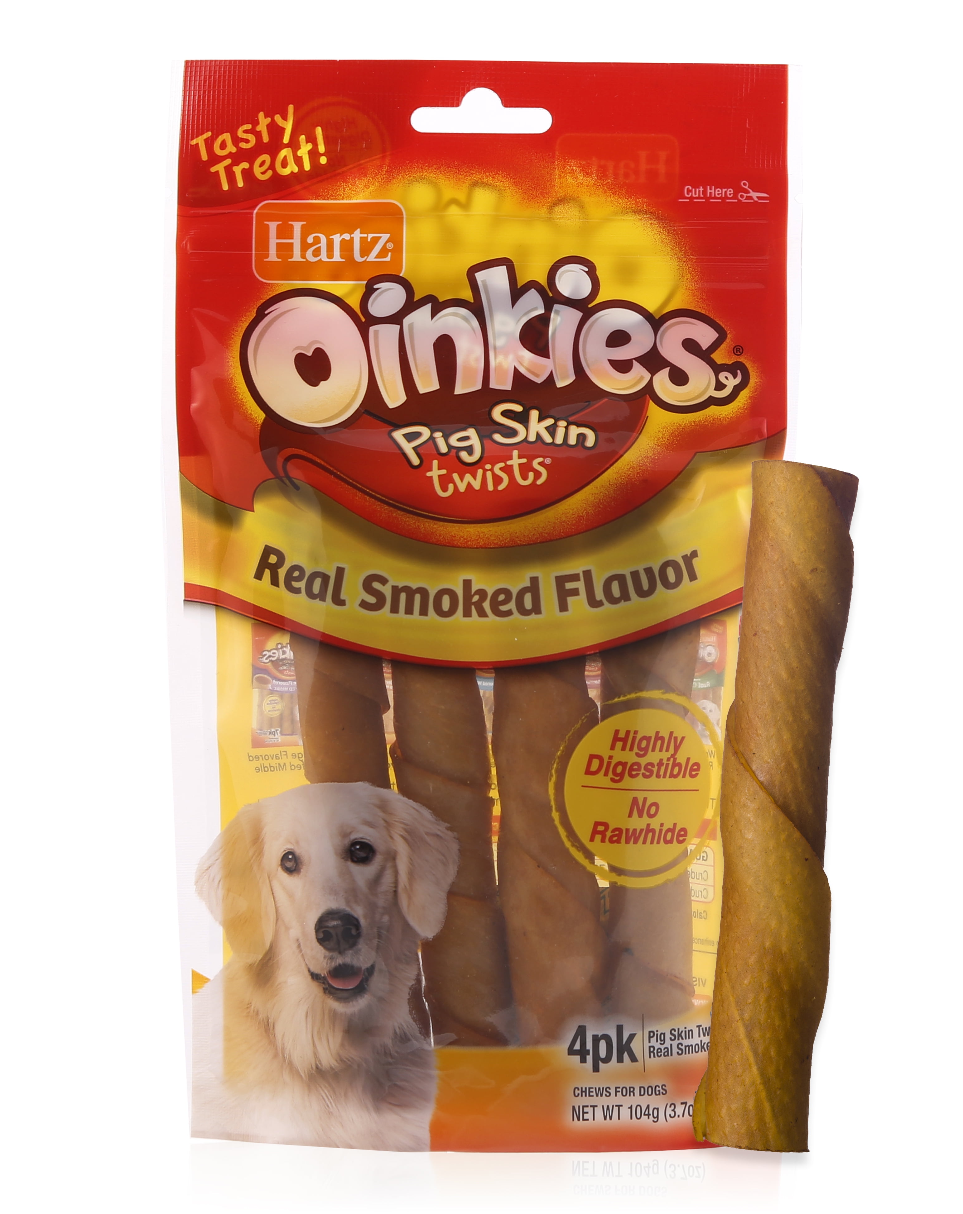 Hartz Oinkies Rawhide Free Bacon Wrapped Smoked Pig Skin Twists Dog Treats 8.7oz 8 Count