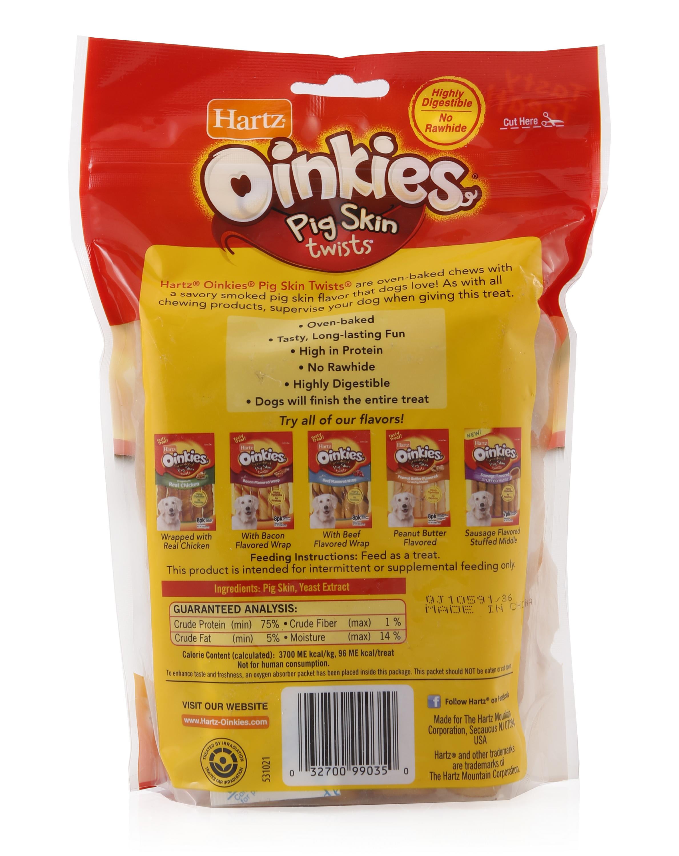 Hartz Oinkies RawhideFree Pig Skin Twists Real Smoked Flavor Dog