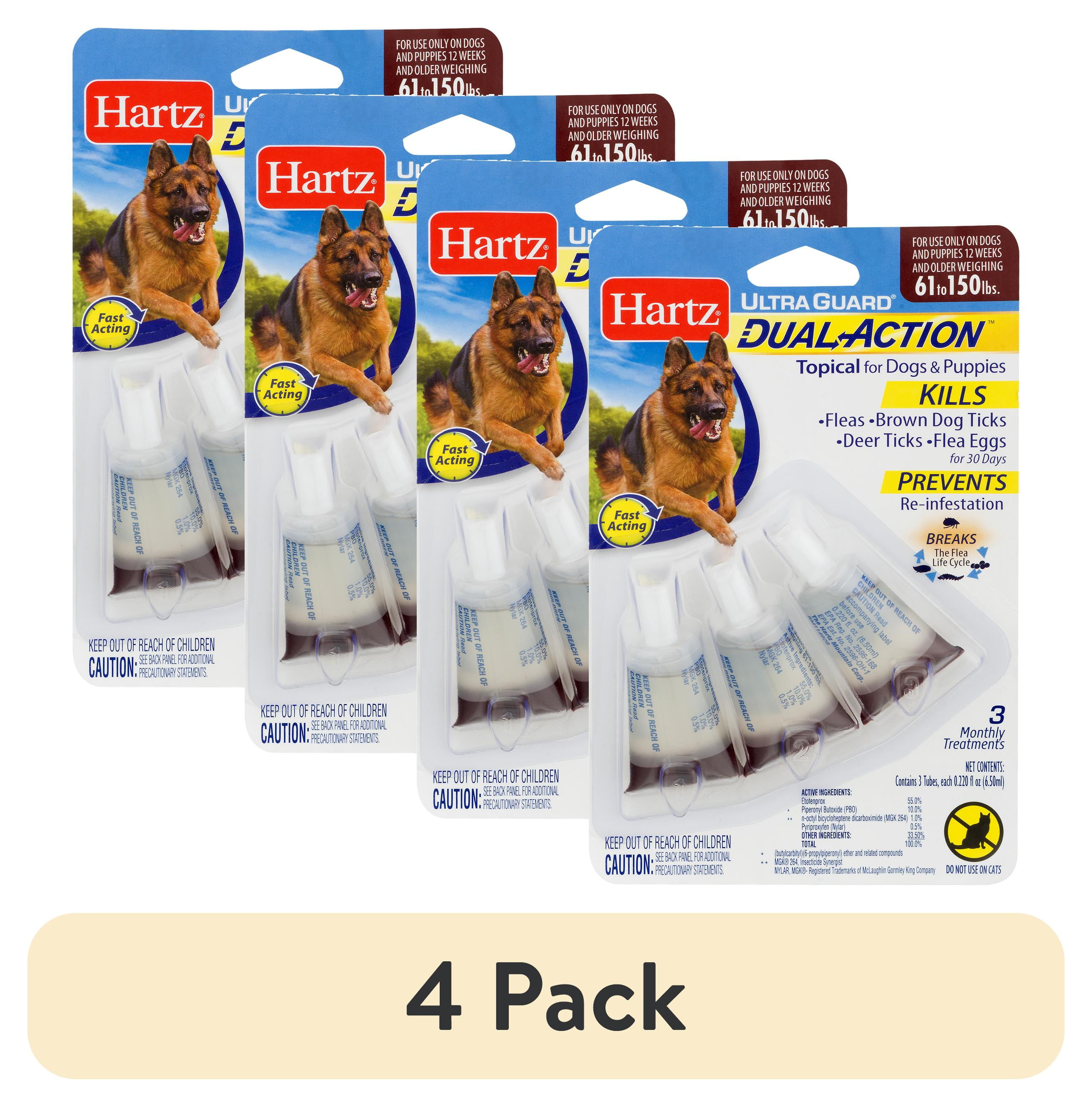 (4 Pack) Hartz UltraGuard Dual Action Flea & Tick Topical For Extra ...