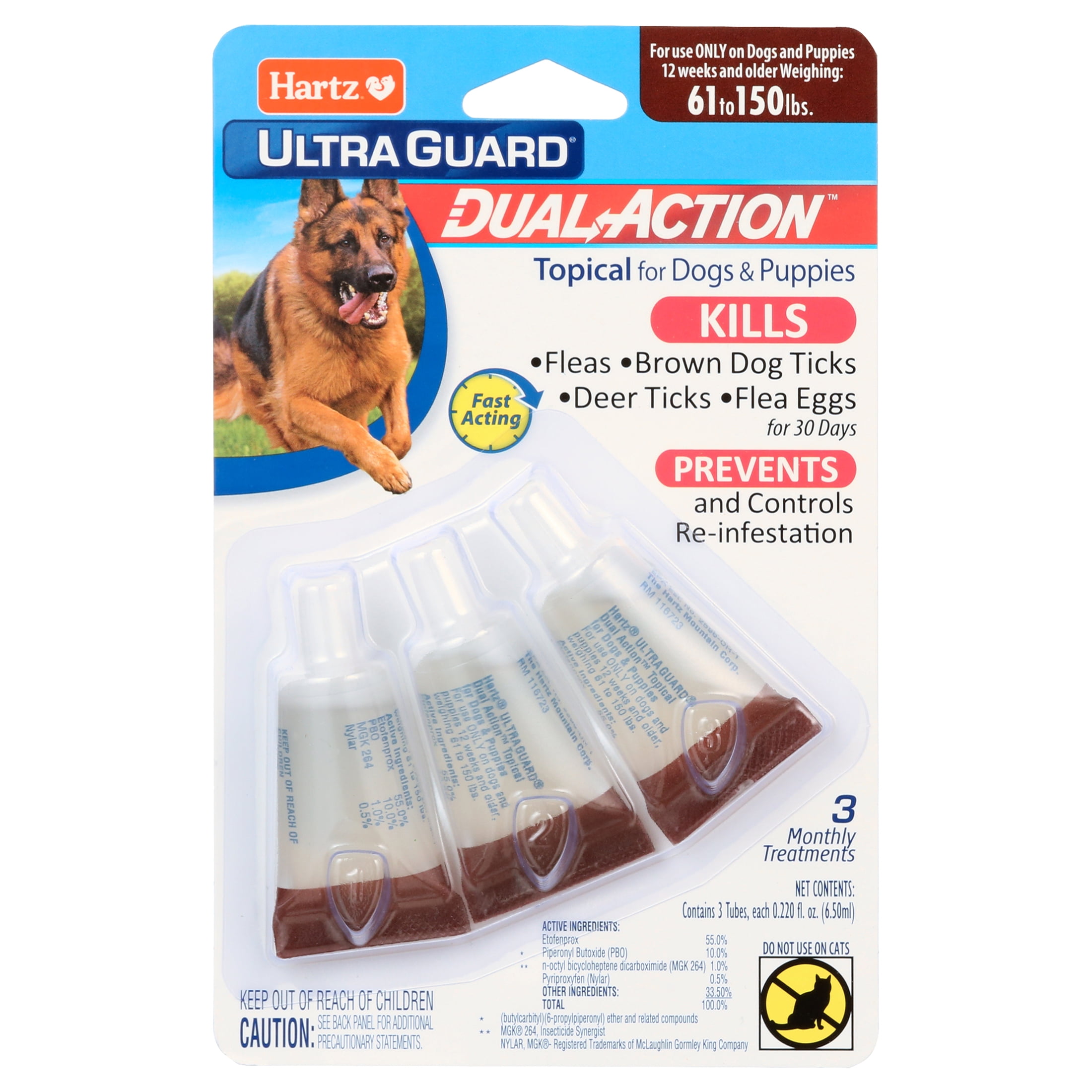 Hartz UltraGuard Dual Action Flea Tick Topical XL Dogs 61-150lbs