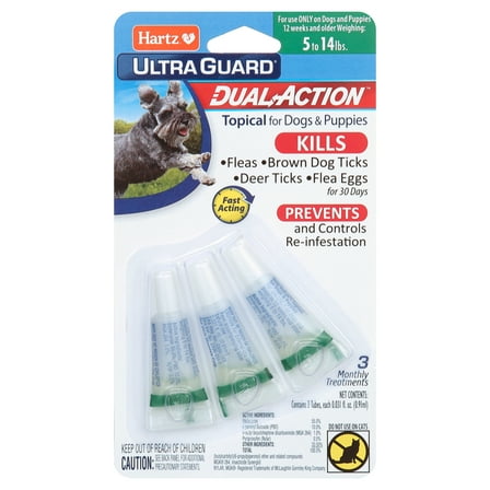 Hartz UltraGuard Dual Action Flea & Tick Topical for Small Dogs 5-14lbs, 3 Monthly Treatments