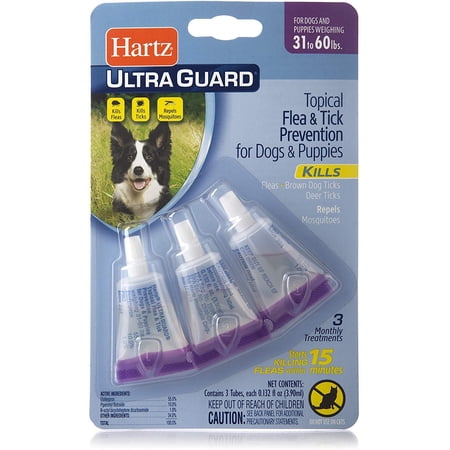 Hartz UltraGuard Flea & Tick Drops for Dogs & Puppies 31-60lbs - 3 Monthly Treatment