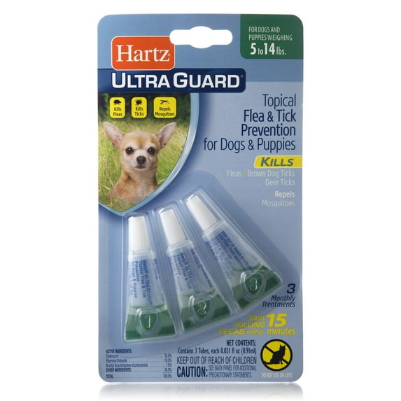 Hartz UltraGuard Flea and Tick Drops for Dogs from 4 to15 Lbs, 3 Treatments