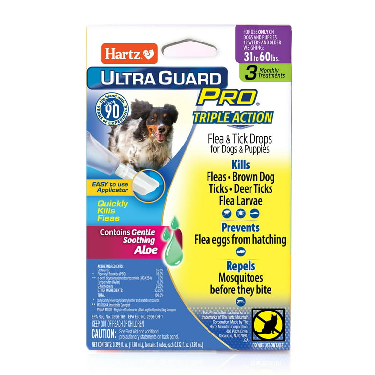 Hartz UltraGuard Pro Flea And Tick Treatment For Large Dogs 30-60lbs, 3  Monthly Treatments