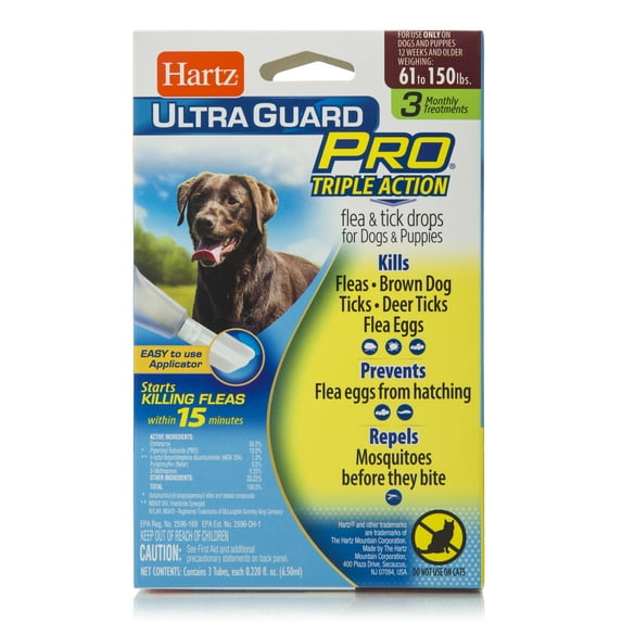 Hartz UltraGuard Pro Flea & Tick Prevention Drops For Extra-Large Dogs Above 61 Lbs, 3 Monthly Treatments