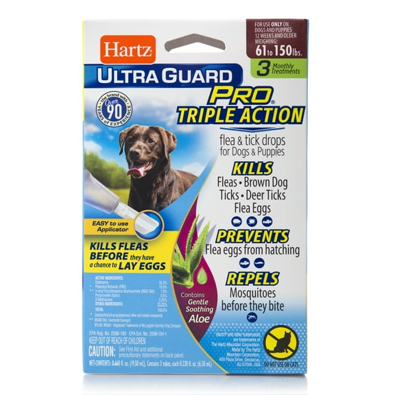 Hartz UltraGuard Pro with Aloe Flea & Tick Drops for Dogs 61-150 lbs, 3 Monthly Treatments