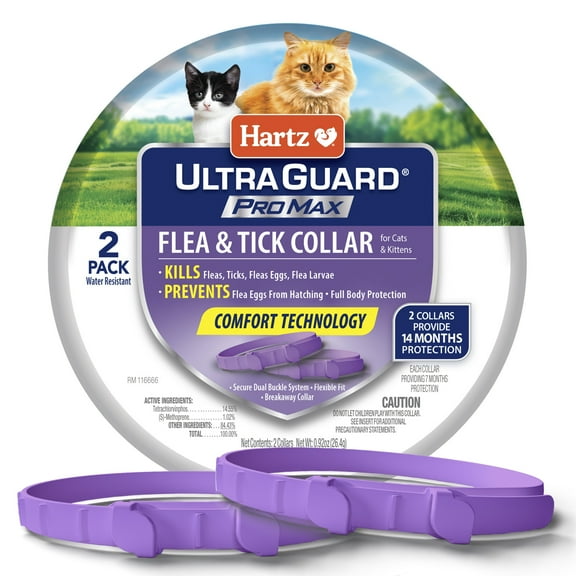 Hartz UltraGuard ProMax Flea & Tick Collar for Cats & Kittens with Comfort Technology, 2 Pack
