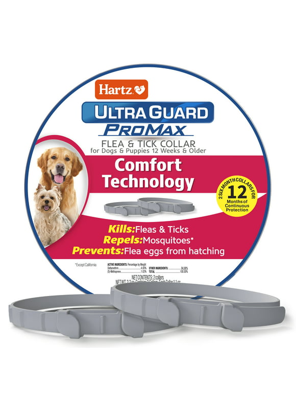 Hartz UltraGuard ProMax Flea & Tick Collar for Dogs & Puppies with Comfort Technology, Gray, 2 Pack