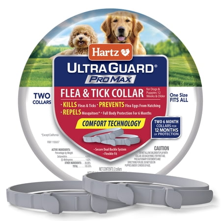 Hartz UltraGuard ProMax Flea & Tick Collar for Dogs & Puppies with Comfort Technology, Gray, 2 Pack