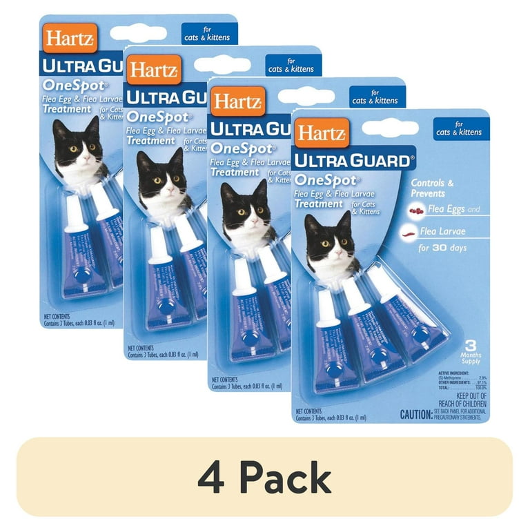 4 pack Hartz UltraGuard Topical Flea and Tick Prevention Treatment for Cats Kittens 3 Treatments