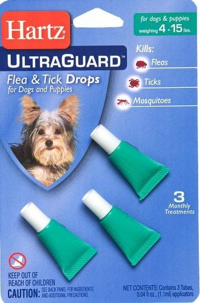 Hartz UltraGuard Topical Flea & Tick Prevention for Dogs and Puppies, 4-15 lb, 3 Monthly Treatments
