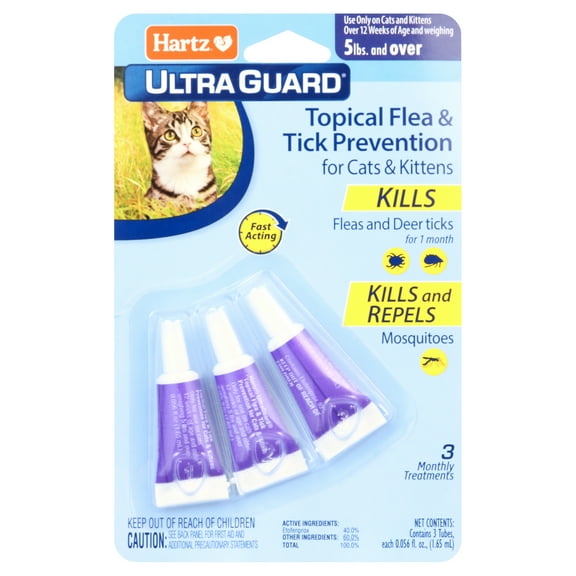 Hartz UltraGuard Topical Flea and Tick Prevention Treatment for Cats & Kittens, 3 Treatments