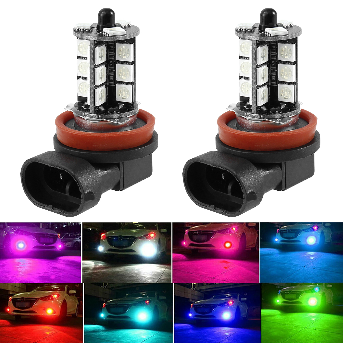 Harupink 2Pcs H11 H8 H16(JP) H9 LED RGB Fog Lights Bulb Amber Yellow White Multicolor 16 Color Changing Switch Kit Lamp Bulbs for Car Trucks Remote Control Switch 12V 5050SMD Replacement - image 1 of 7