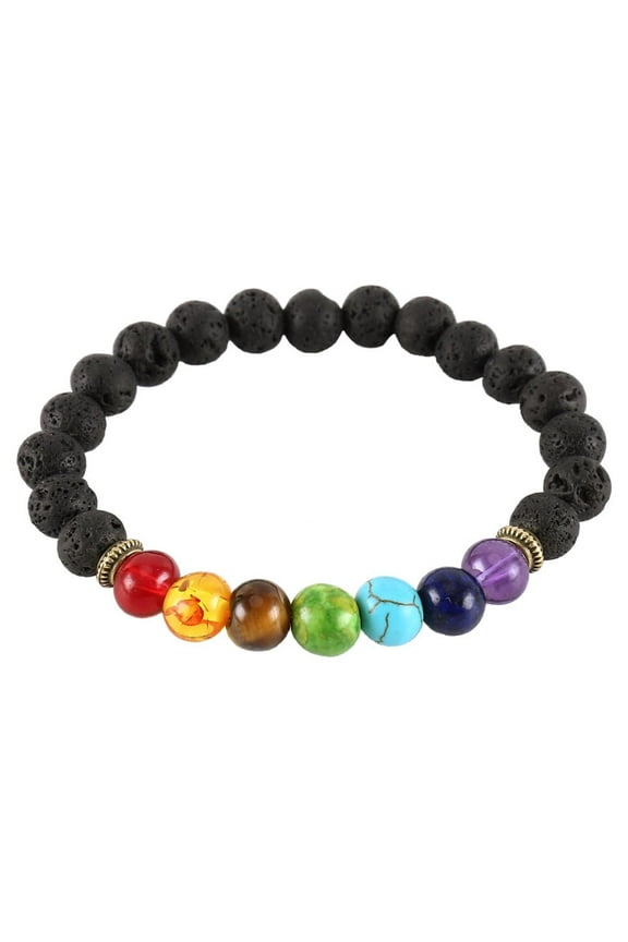 7 Chakra Bracelet Crystal Stone Lava Healing Balance Beads Reiki Buddha Anxiety