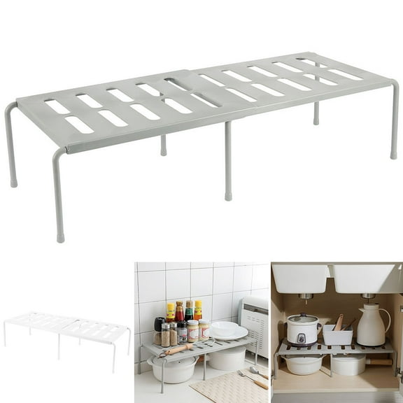 Adjustable Kitchen Cupboard Cabinet Shelf Storage Stackable Rack Organizer Gray 10.14 in