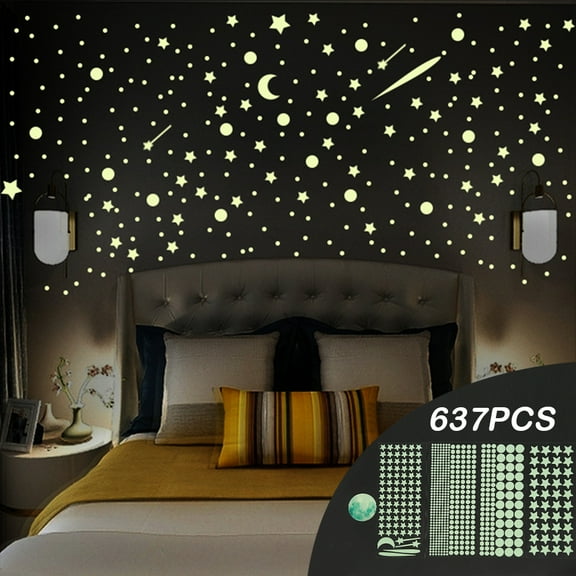 Harupink Glow In The Dark Luminous Stars&Moon Wall Stickers Ceiling Bedroom Deco 637pcs