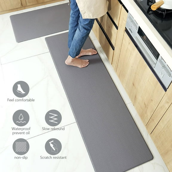 Harupink Kitchen Rug Gray Non Slip PVC 29in 59in Leather Rubber Backing Cushioned Mat Runner Anti Fatigue Water Sauce proof