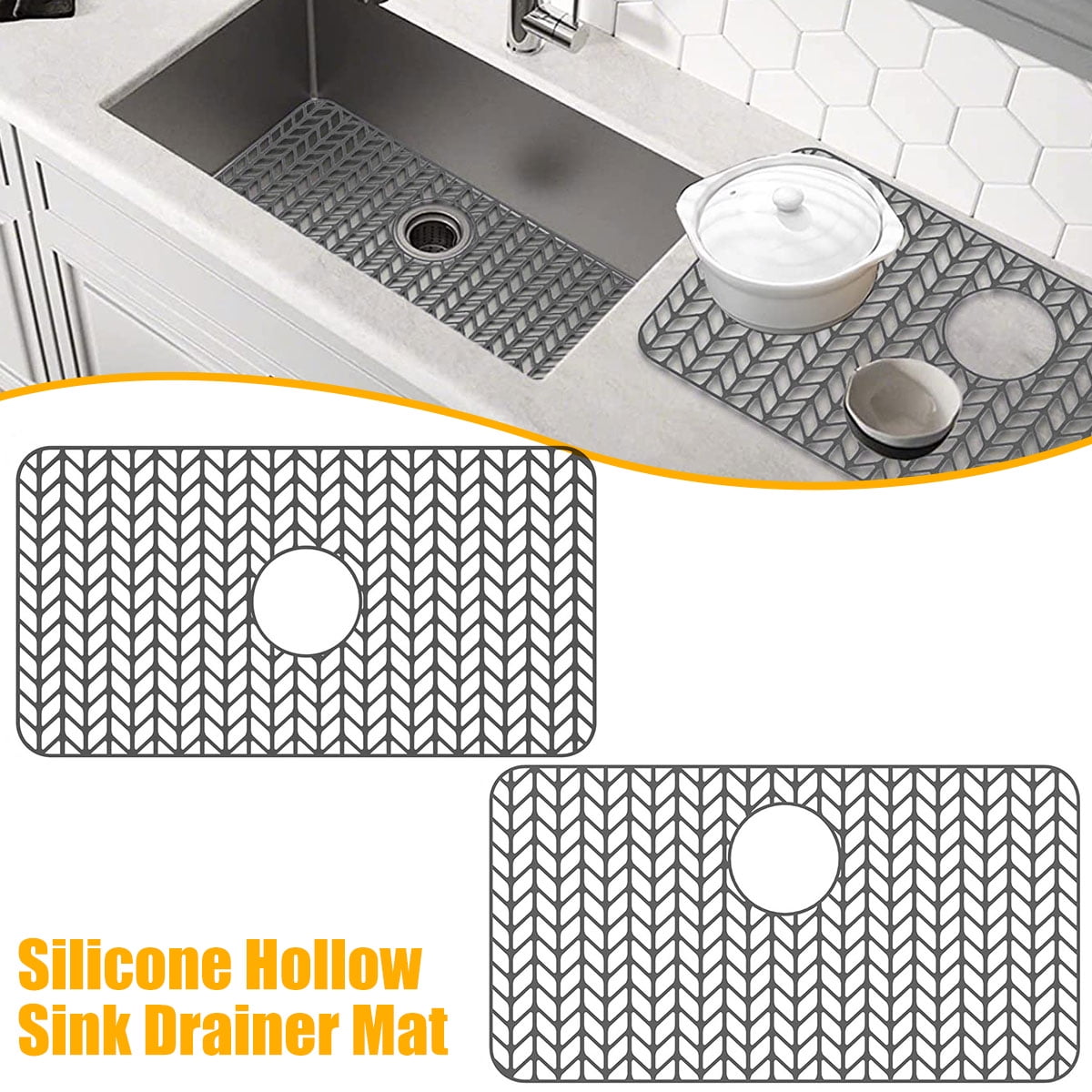 Civg Silicone Sink Mat Protector 26 inch14 inch Anti-Slip Kitchen Sink Mat Grid Heat-Resistant Heat-Resistant Sink Grid Grate Accessories Sink Drain