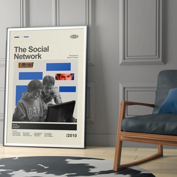 Harvard Tech Dorm Social Network Coding Minimalist Black and White Mid-Century Modern Wall Art, Unframed Poster