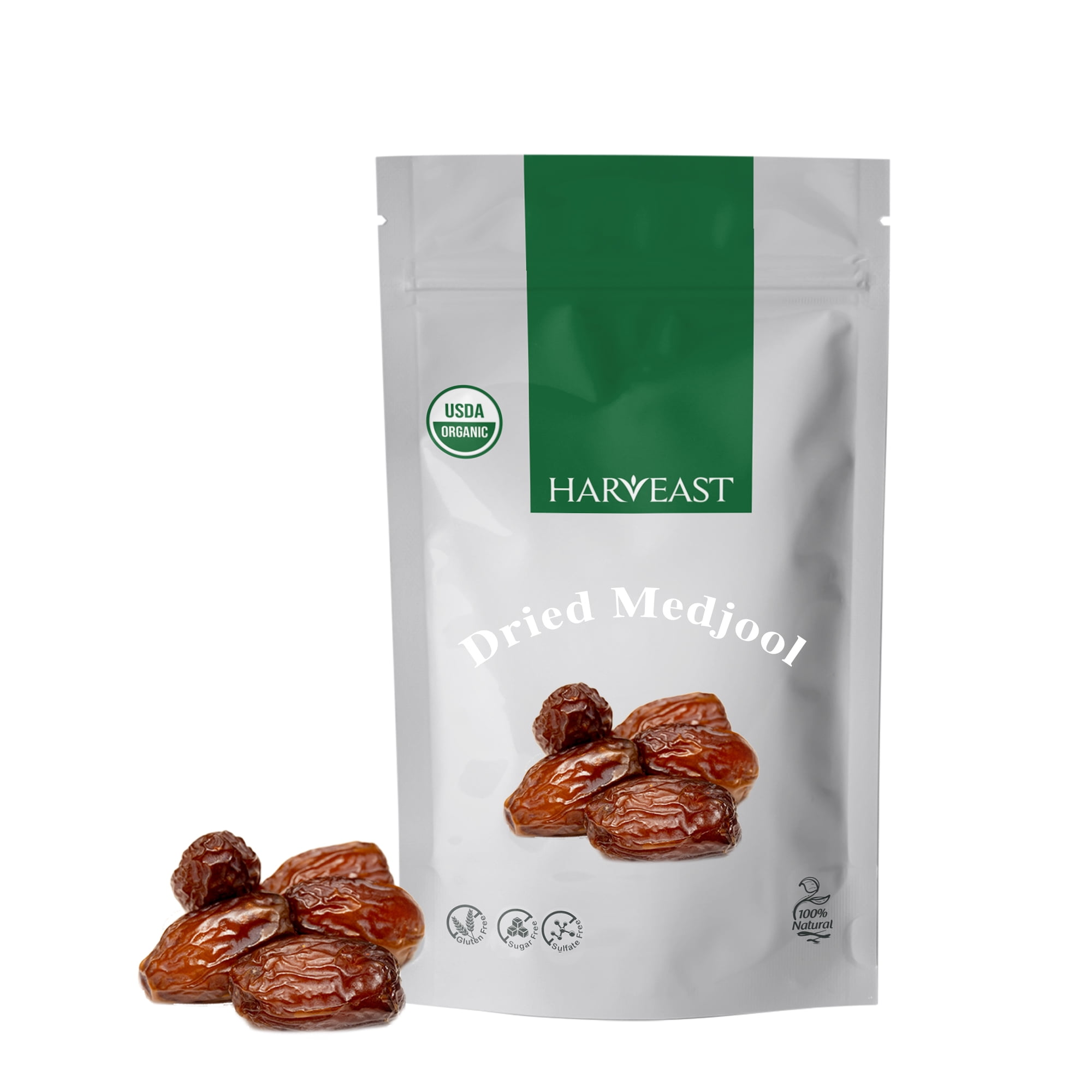 Harveast Organic Medjool Dates, 1lb Bag, Sun-Dried, Naturally Sweet, Kosher Certified, Vegan, Paleo & Gluten-Free, No Sugar Added