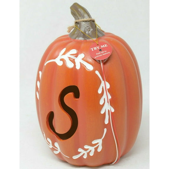 Harvest 9-Inch Pre-Lit LED Monogram Letter “S” Pumpkin
