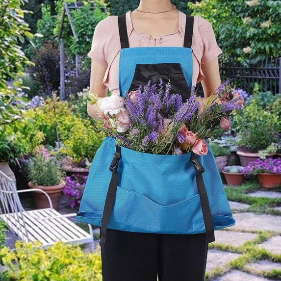 Harvest Apron with Large Pouch Gardening Apron with Pockets for Gardening Blue