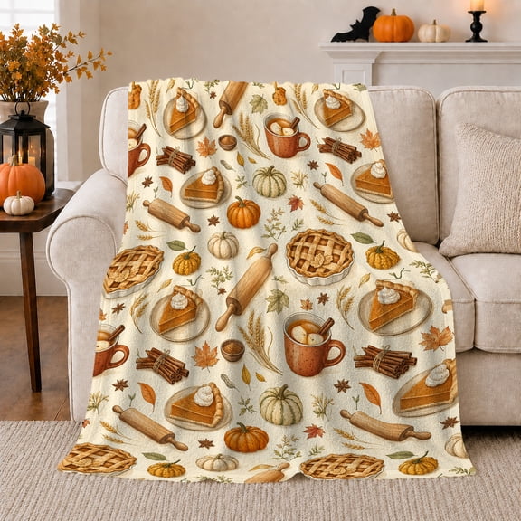 Harvest Autumn Leaves Warm Flannel Blanket for Home Library and Reading Nook, Thanksgiving Gift for Art Lovers, Artistic Home Decor