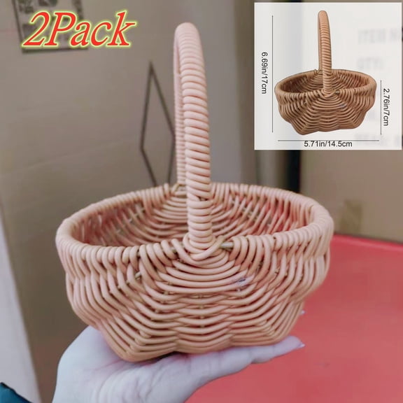 Harvest Basket Wicker Basket with Handle 5.7x6.7 Inch Small Picnic Basket Hand Woven Rattan Baskets for Gifts Empty Easter Storage Organizing Bouquet Floral