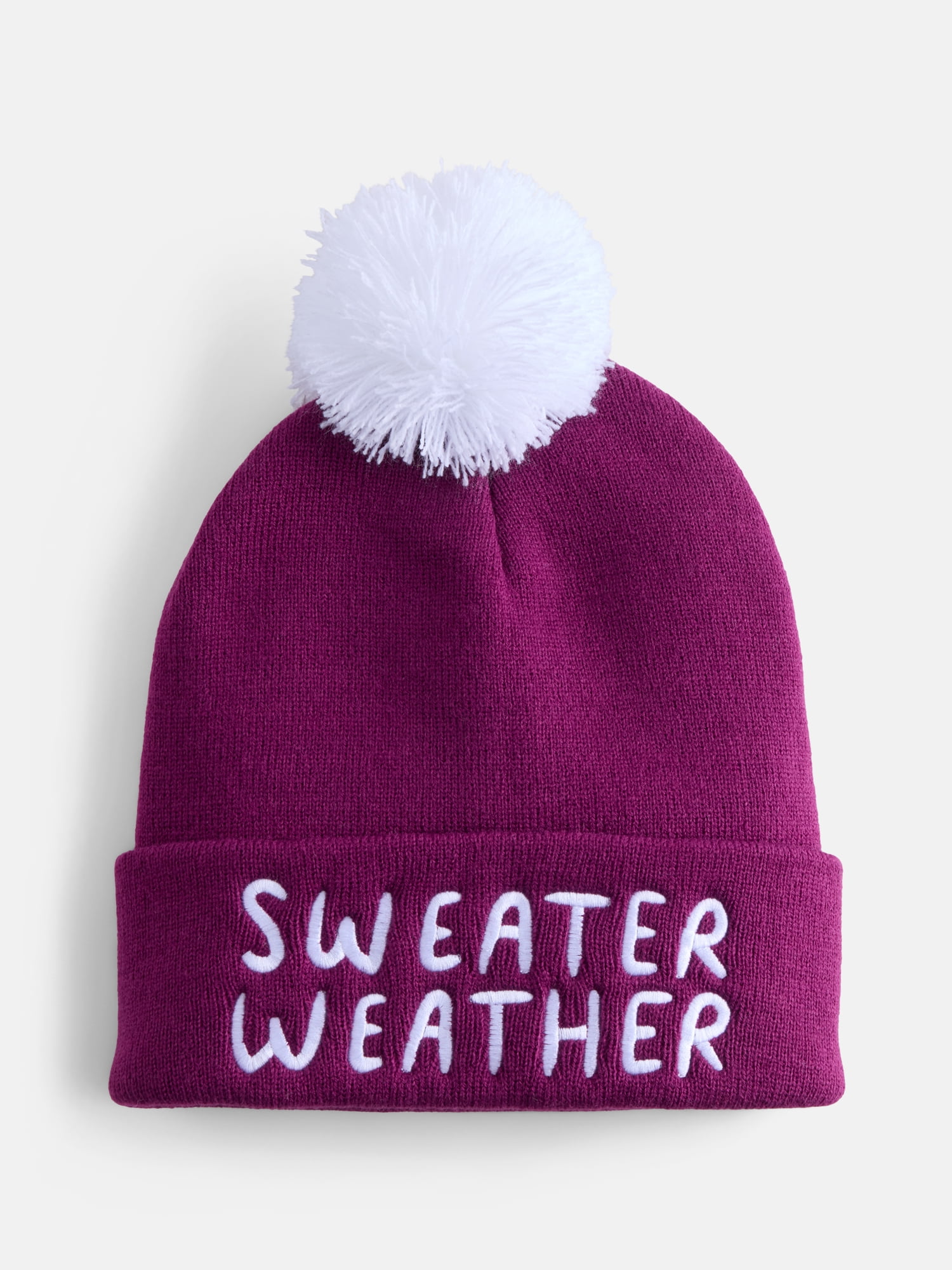 Women's Embroidered Knit Beanie Hat from Way To Celebrate, Magenta