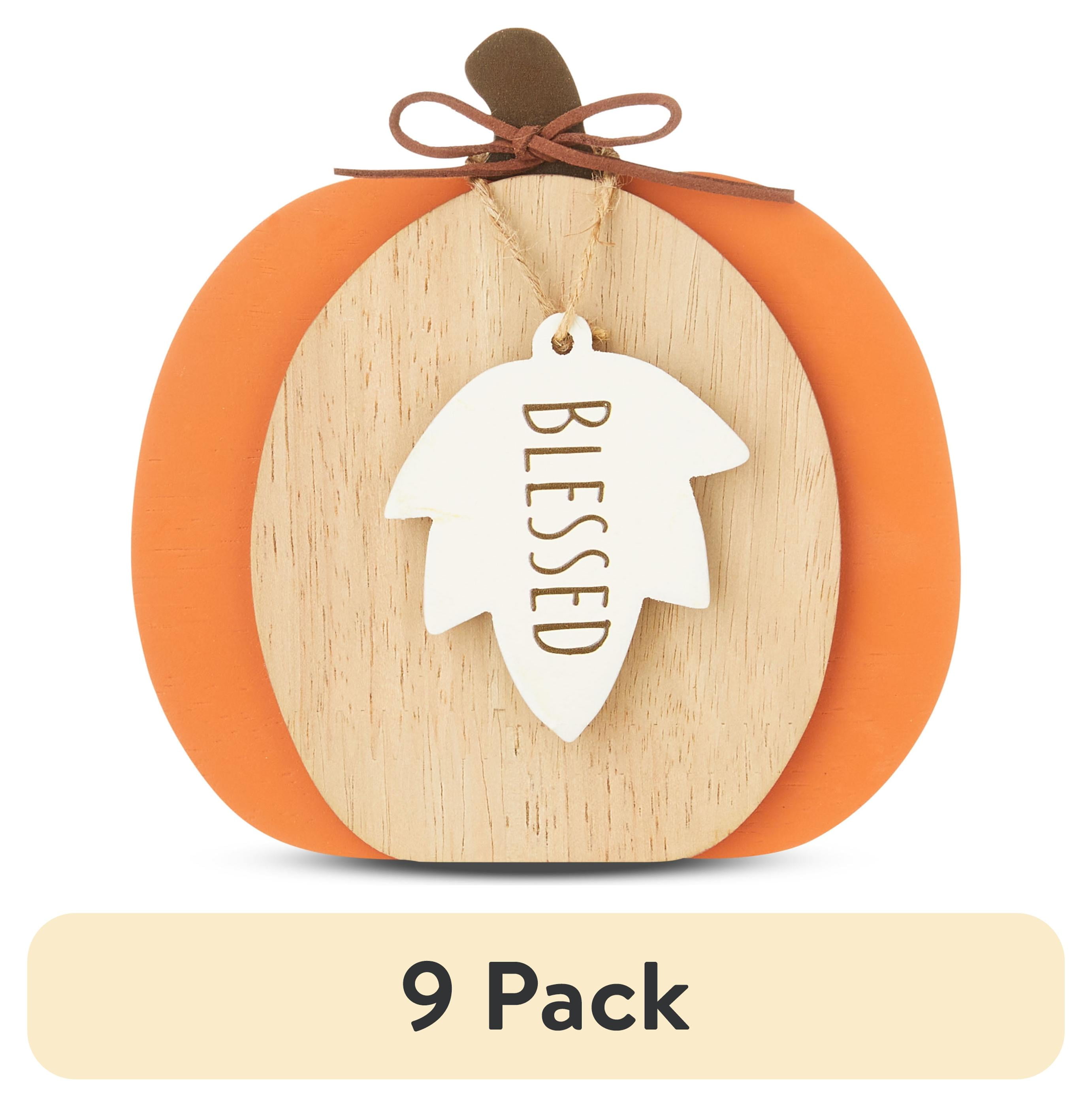 (9 pack) Harvest Blessed Pumpkin Block Tabletop Sign Decorative, Orange