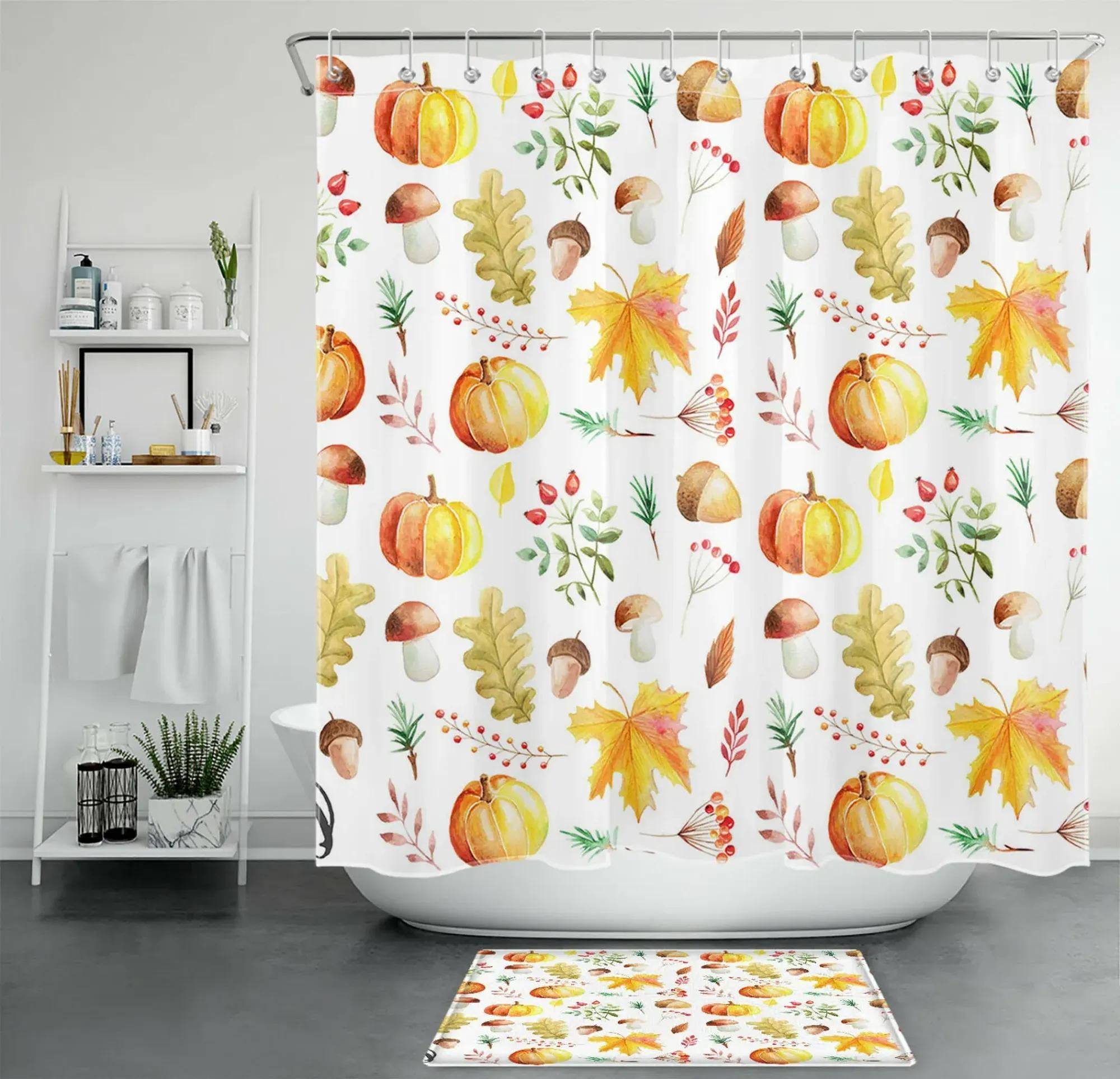 Harvest Blessings: Fall-themed Shower Curtain with Pumpkins, Mushrooms ...