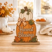 Harvest Blessings Wooden Block Decor Double Stacked Pumpkin