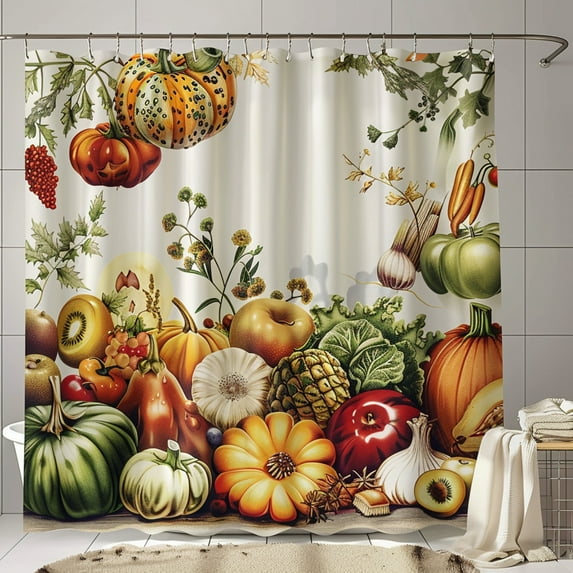 Harvest Bounty Shower Curtain Vibrant Fall Produce Design Bathroom Decor Upgrade